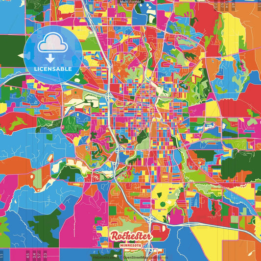 Rochester, Minnesota, United States Crazy Colorful Street Map Poster Template