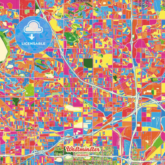 Westminster, Colorado, United States Crazy Colorful Street Map Poster Template