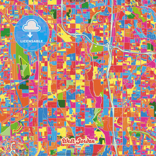 West Jordan, Utah, United States Crazy Colorful Street Map Poster Template