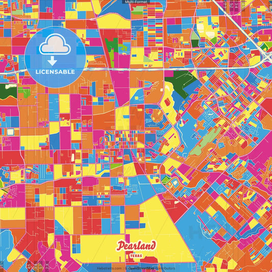 Pearland, Texas, United States Crazy Colorful Street Map Poster Template