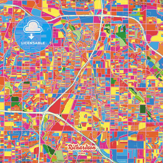 Richardson, Texas, United States Crazy Colorful Street Map Poster Template