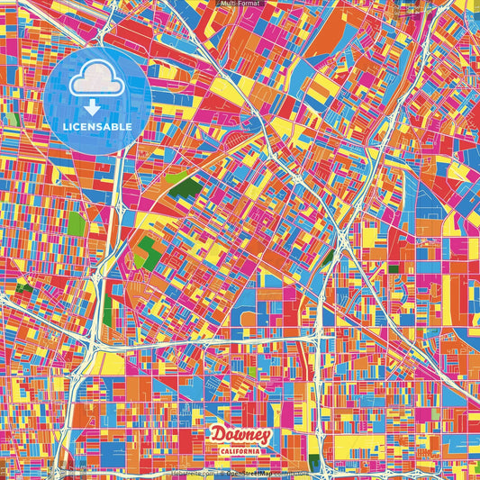 Downey, California, United States Crazy Colorful Street Map Poster Template