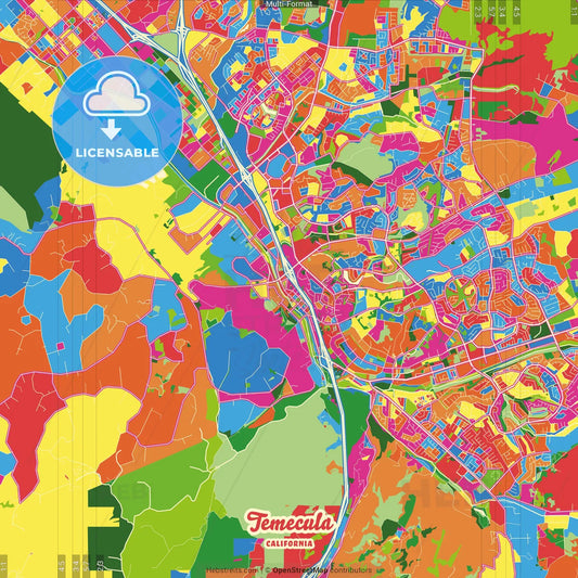 Temecula, California, United States Crazy Colorful Street Map Poster Template