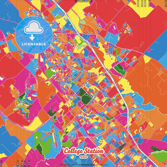 College Station, Texas, United States Crazy Colorful Street Map Poster Template