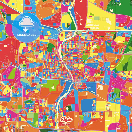 Elgin, Illinois, United States Crazy Colorful Street Map Poster Template