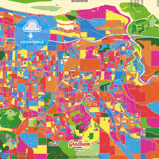 Gresham, Oregon, United States Crazy Colorful Street Map Poster Template