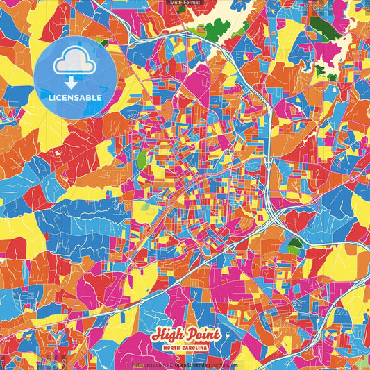 High Point, North Carolina, United States Crazy Colorful Street Map Poster Template