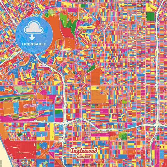 Inglewood, California, United States Crazy Colorful Street Map Poster Template