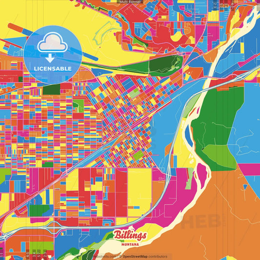 Billings, Montana, United States Crazy Colorful Street Map Poster Template