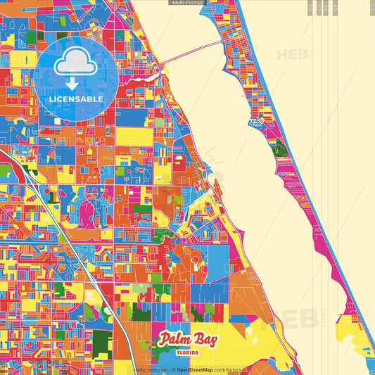 Palm Bay, Florida, United States Crazy Colorful Street Map Poster Template