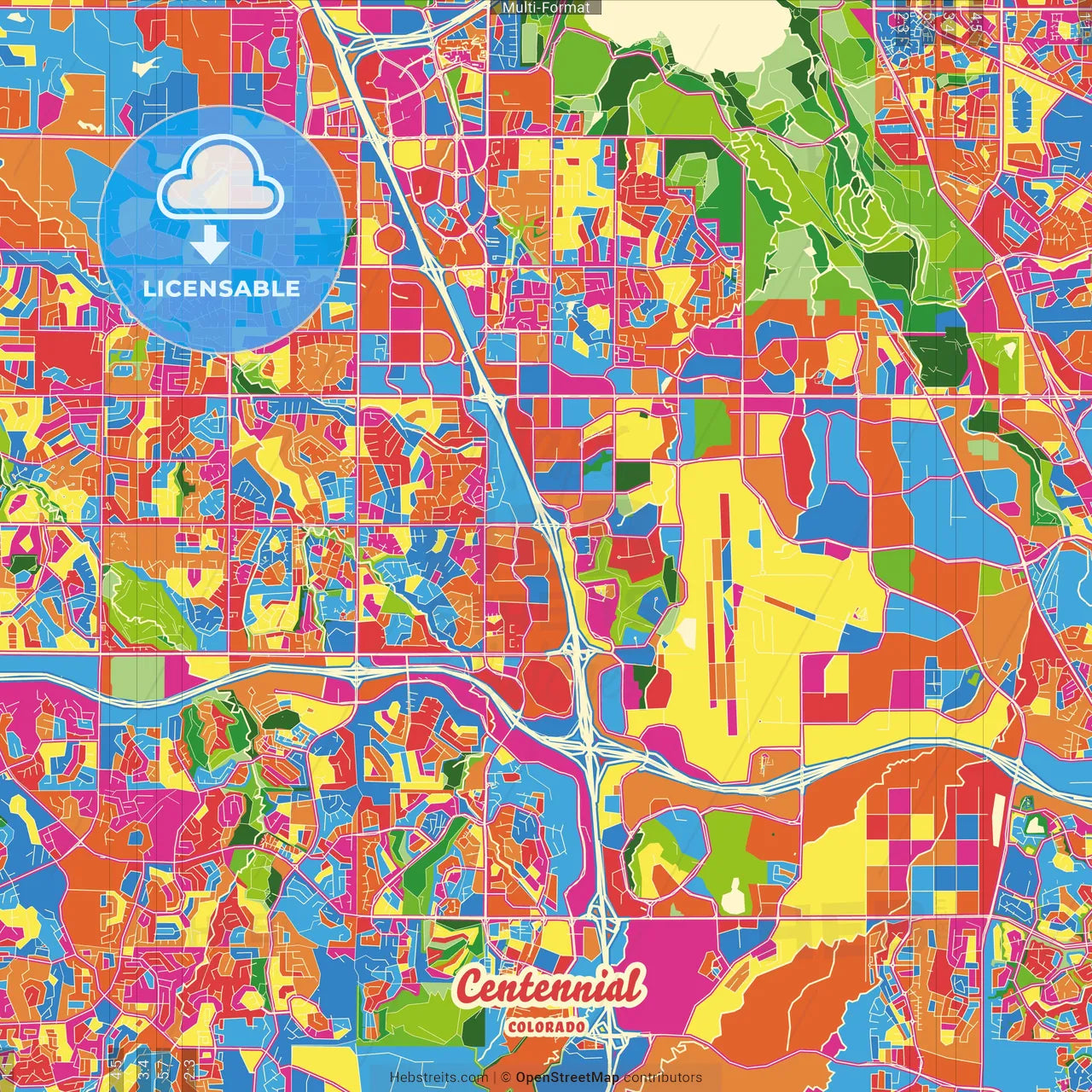 Centennial, Colorado, United States Crazy Colorful Street Map Poster Template