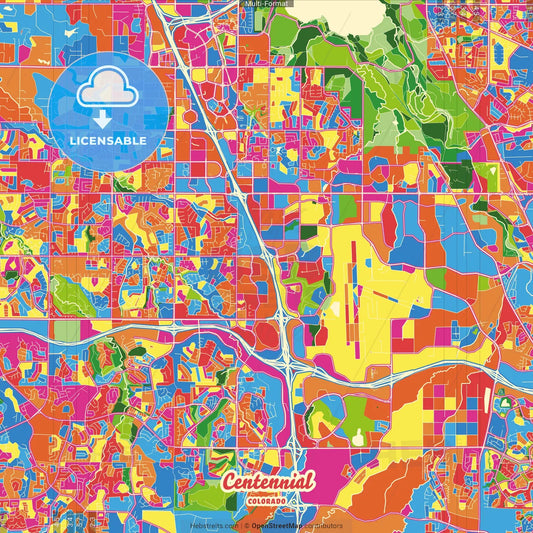 Centennial, Colorado, United States Crazy Colorful Street Map Poster Template