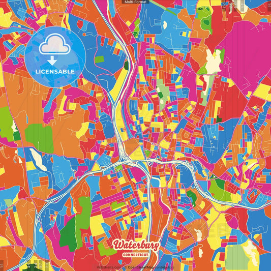 Waterbury, Connecticut, United States Crazy Colorful Street Map Poster Template