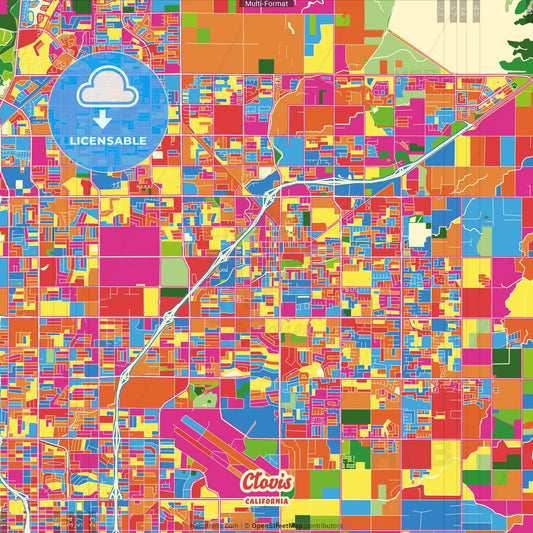 Clovis, California, United States Crazy Colorful Street Map Poster Template