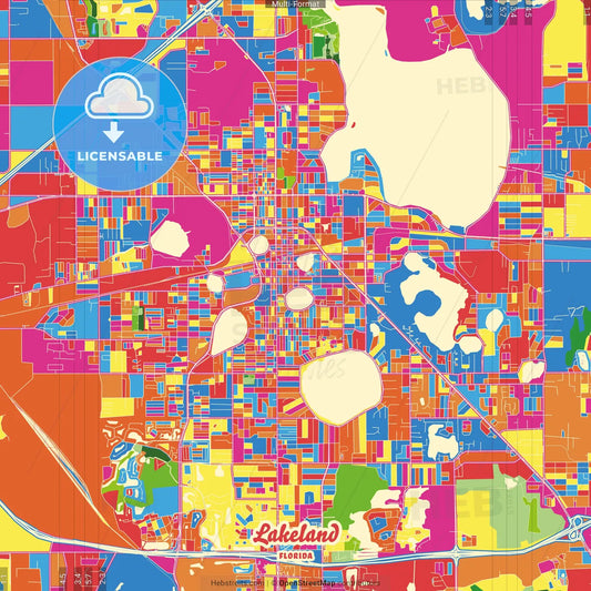 Lakeland, Florida, United States Crazy Colorful Street Map Poster Template