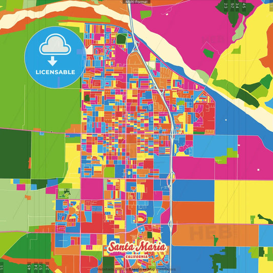 Santa Maria, California, United States Crazy Colorful Street Map Poster Template