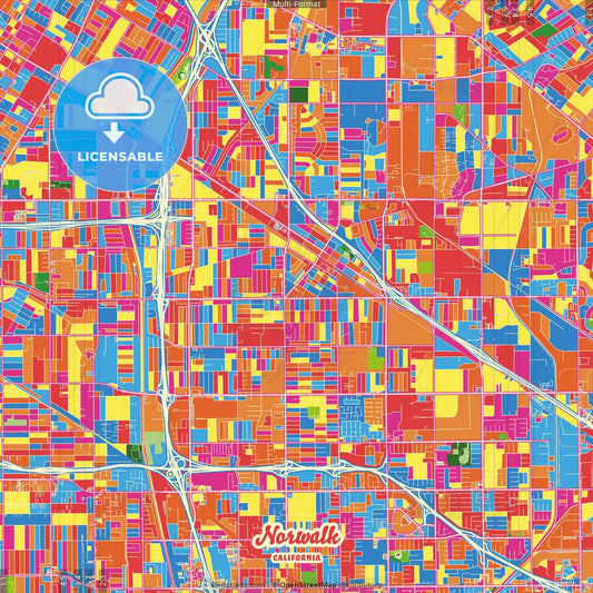 Norwalk, California, United States Crazy Colorful Street Map Poster Template
