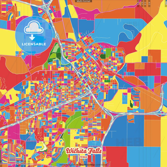 Wichita Falls, Texas, United States Crazy Colorful Street Map Poster Template