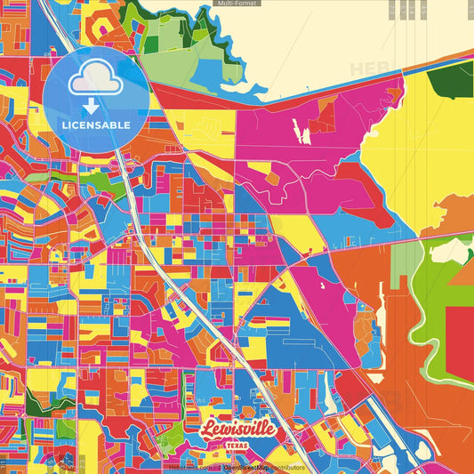 Lewisville, Texas, United States Crazy Colorful Street Map Poster Template