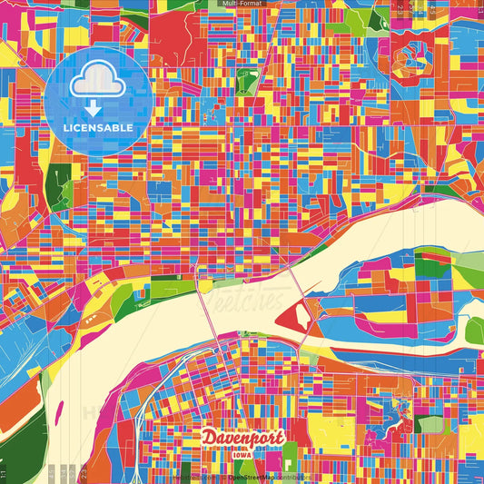 Davenport, Iowa, United States Crazy Colorful Street Map Poster Template