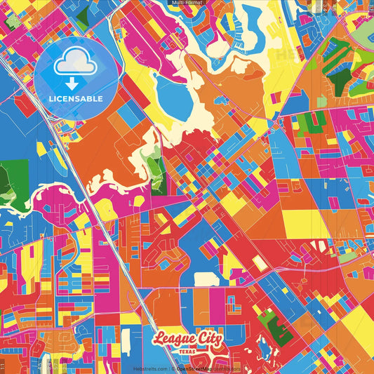 League City, Texas, United States Crazy Colorful Street Map Poster Template