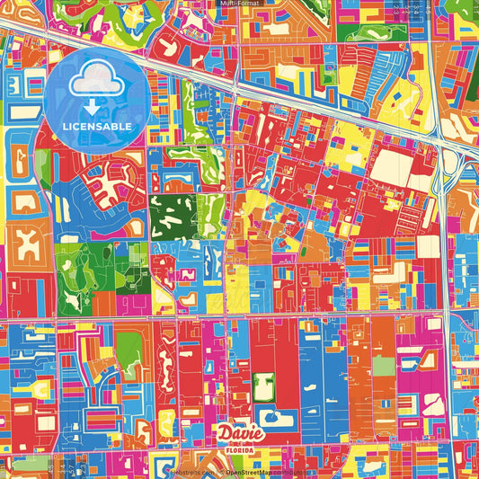 Davie, Florida, United States Crazy Colorful Street Map Poster Template