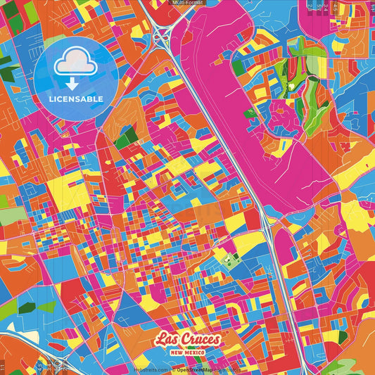 Las Cruces, New Mexico, United States Crazy Colorful Street Map Poster Template