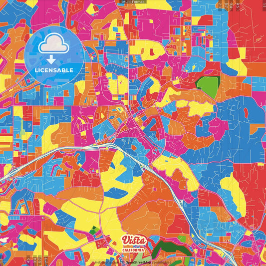 Vista, California, United States Crazy Colorful Street Map Poster Template