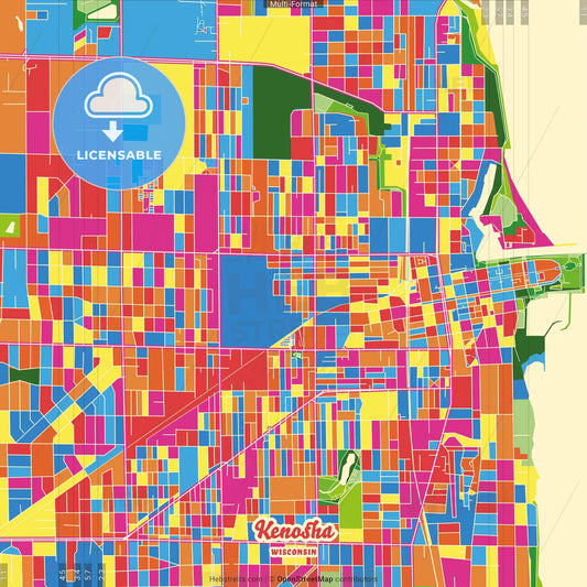 Kenosha, Wisconsin, United States Crazy Colorful Street Map Poster Template