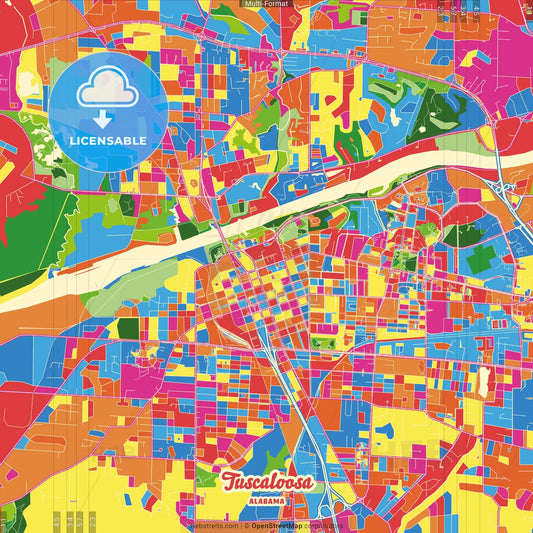 Tuscaloosa, Alabama, United States Crazy Colorful Street Map Poster Template
