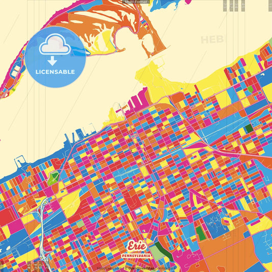 Erie, Pennsylvania, United States Crazy Colorful Street Map Poster Template