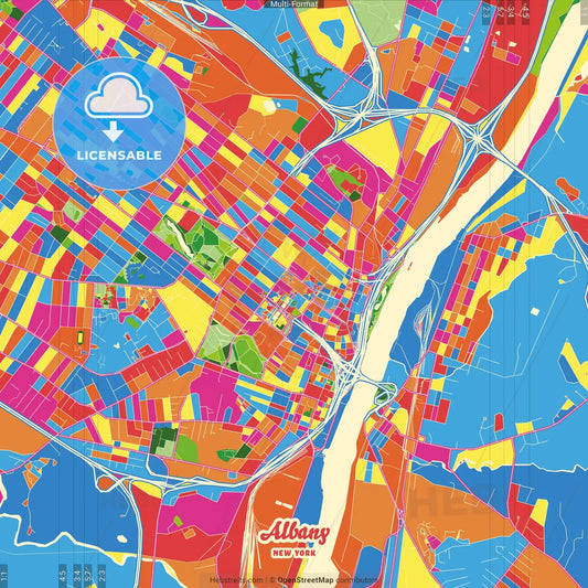 Albany, New York, United States Crazy Colorful Street Map Poster Template