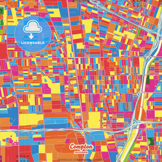 Compton, California, United States Crazy Colorful Street Map Poster Template