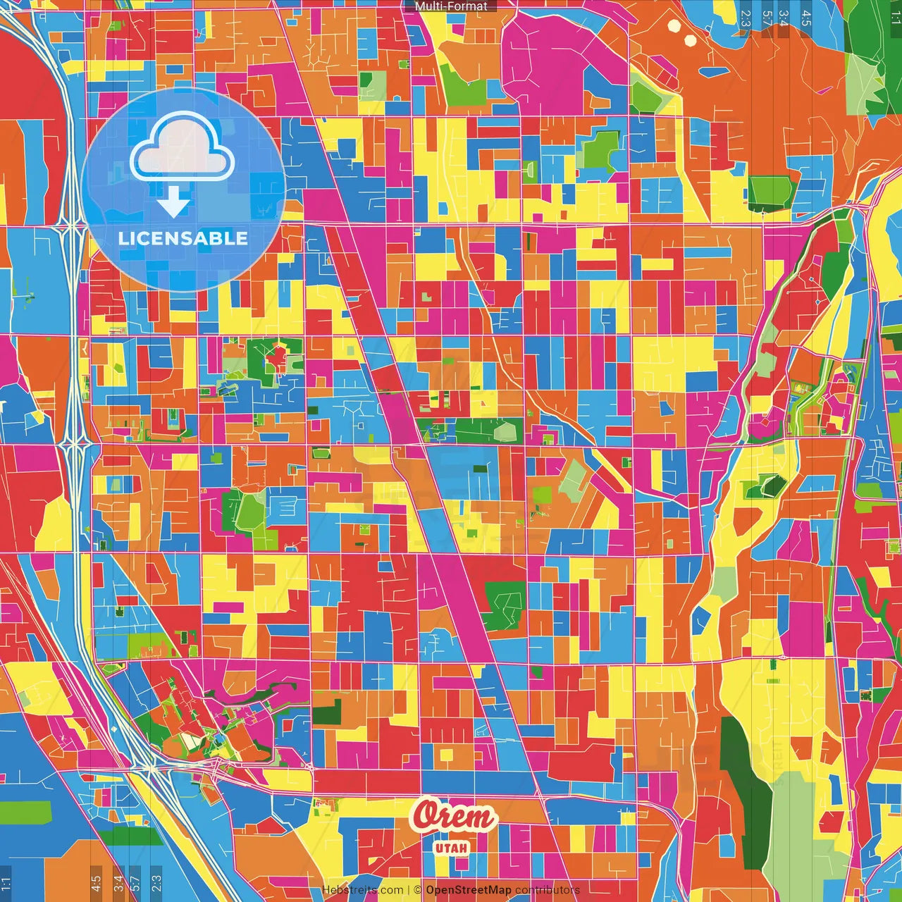 Orem, Utah, United States Crazy Colorful Street Map Poster Template