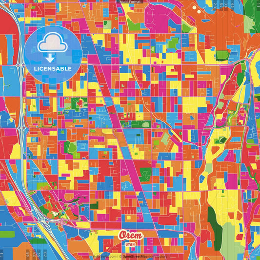 Orem, Utah, United States Crazy Colorful Street Map Poster Template