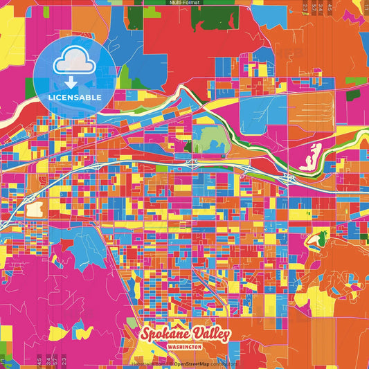 Spokane Valley, Washington, United States Crazy Colorful Street Map Poster Template
