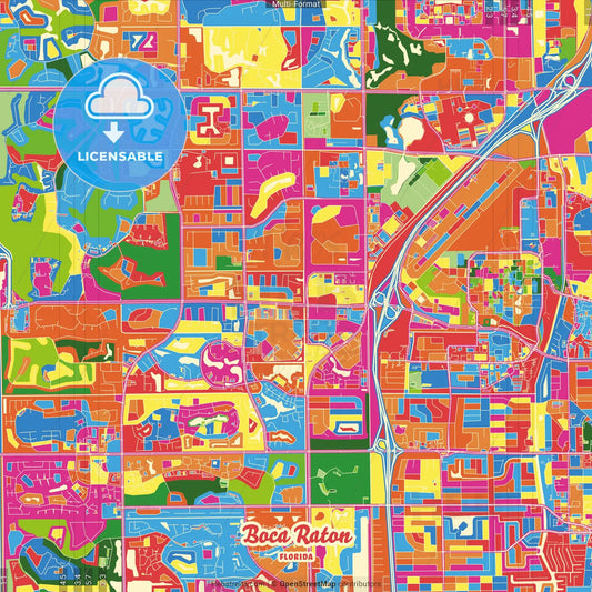 Boca Raton, Florida, United States Crazy Colorful Street Map Poster Template