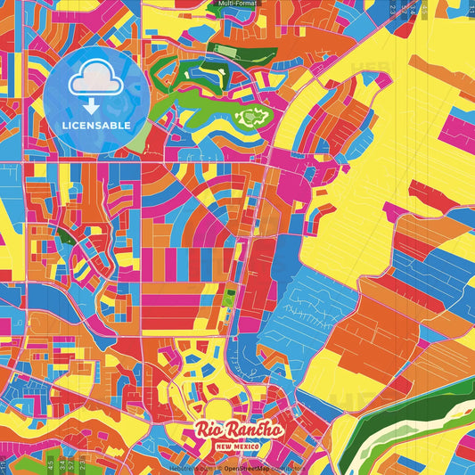 Rio Rancho, New Mexico, United States Crazy Colorful Street Map Poster Template