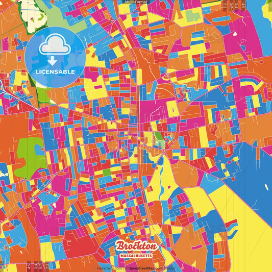 Brockton, Massachusetts, United States Crazy Colorful Street Map Poster Template