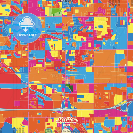 Meridian, Idaho, United States Crazy Colorful Street Map Poster Template