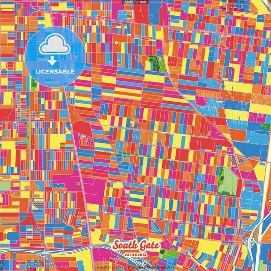 South Gate, California, United States Crazy Colorful Street Map Poster Template