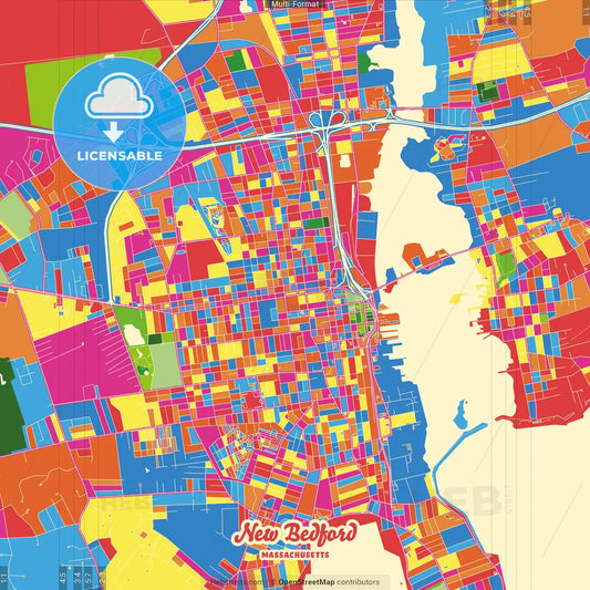 New Bedford, Massachusetts, United States Crazy Colorful Street Map Poster Template