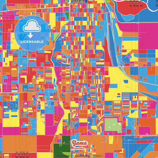 Yuma, Arizona, United States Crazy Colorful Street Map Poster Template