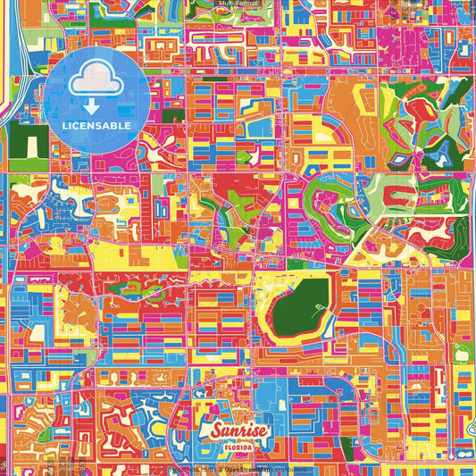 Sunrise, Florida, United States Crazy Colorful Street Map Poster Template