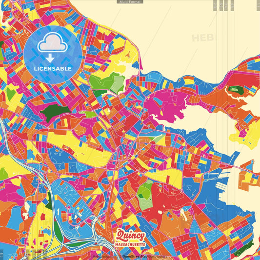 Quincy, Massachusetts, United States Crazy Colorful Street Map Poster Template