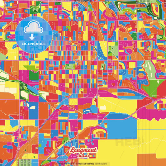 Longmont, Colorado, United States Crazy Colorful Street Map Poster Template