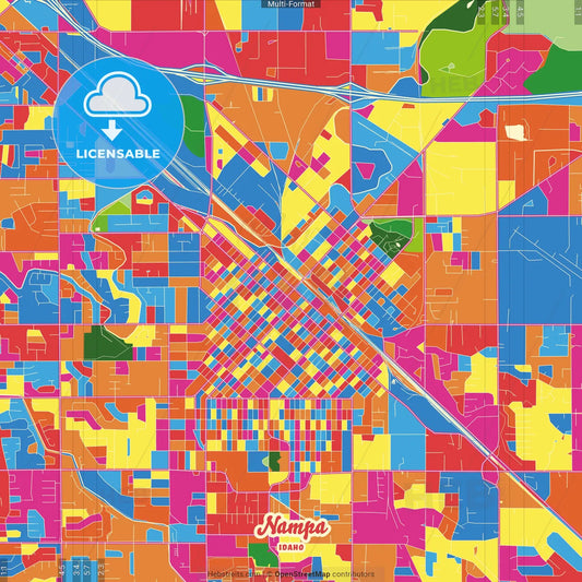Nampa, Idaho, United States Crazy Colorful Street Map Poster Template