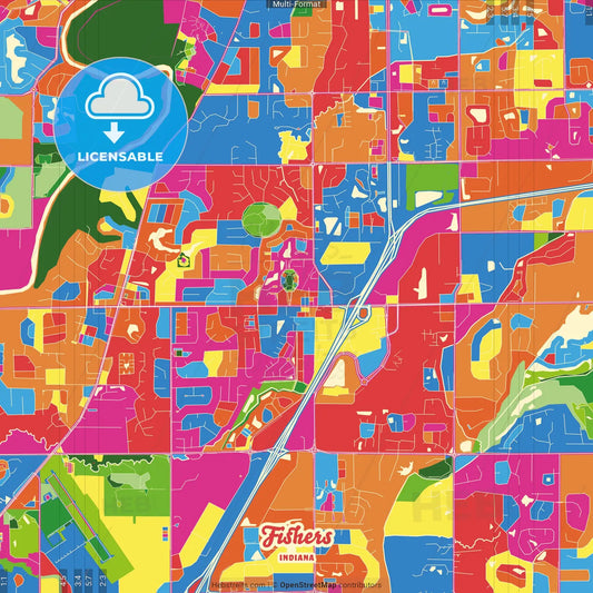 Fishers, Indiana, United States Crazy Colorful Street Map Poster Template