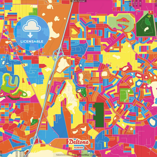 Deltona, Florida, United States Crazy Colorful Street Map Poster Template