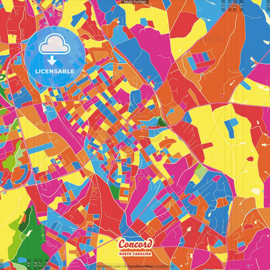 Concord, North Carolina, United States Crazy Colorful Street Map Poster Template